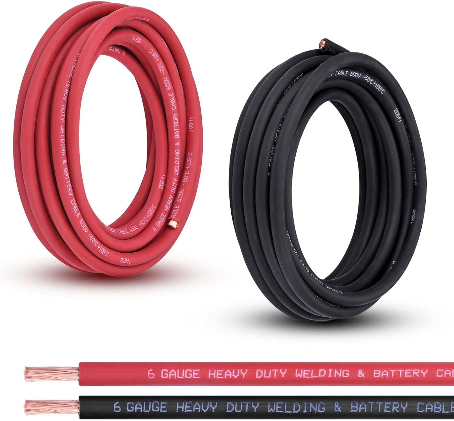 2 Gauge Battery Cable, 10FT Red + 10FT Black 2 AWG Pure Copper Wire Welding Cable, for Automotive, Battery, Solar and Generator, Standard USA OFC Wire
