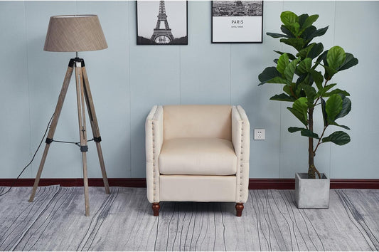 Velvet Living Room Chair - Accent Chair, Vanity Chair, Beige Upholstered Seating