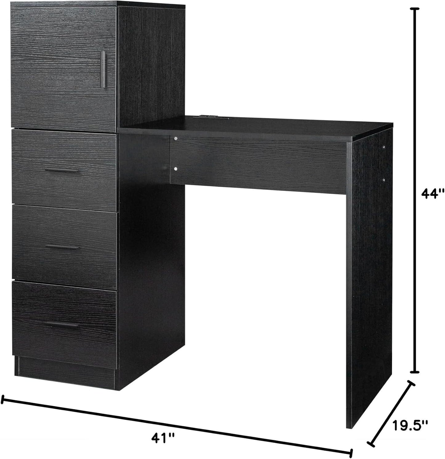YUNWANG Computer Desk with 4 Drawers and Shelves, Gaming Desk with Power Outlets, Office Work Study Laptop Desk for Home Office Small Spaces