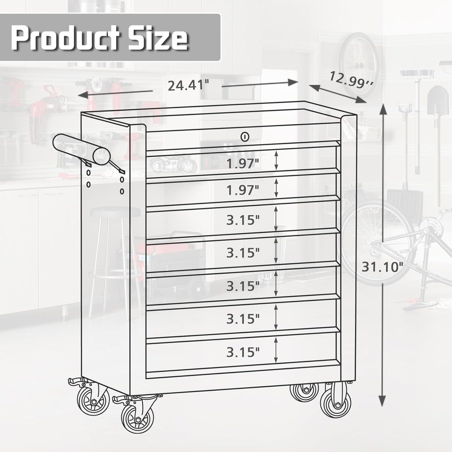 7-Drawer Rolling Tool Chest with Wheels, High Capacity Tool Box with Drawers, Metal Tool Storage Cabinet with Interlock System for Garage, Warehouse and Repair Shopp, Blue