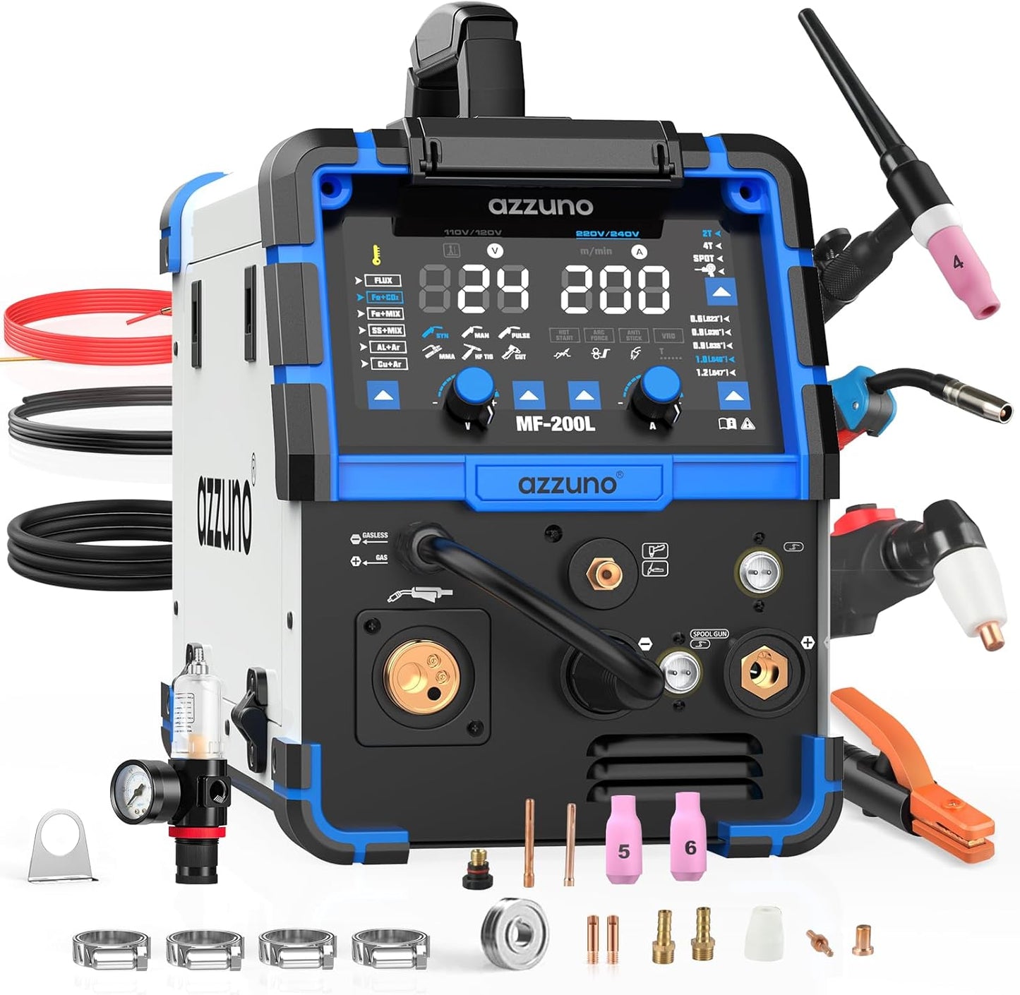 AZZUNO MIG Welder 135Amp 110V, 3 in 1 Gasless Flux Core MIG Welder/Lift TIG/Stick Welding Machine, Wire Feed Welder with Synergic Control