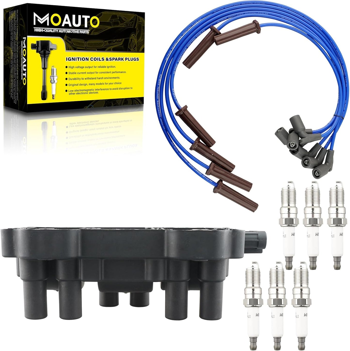 Set of 1 Ignition Coils Pack UF403 4609103AC & 4 PCS Iridium Spark Plugs with Wire Set Compatible with Dodge SX 2.0 2003-2005 2.0L Chrysler PT Cruiser 2003-2009 2.4L