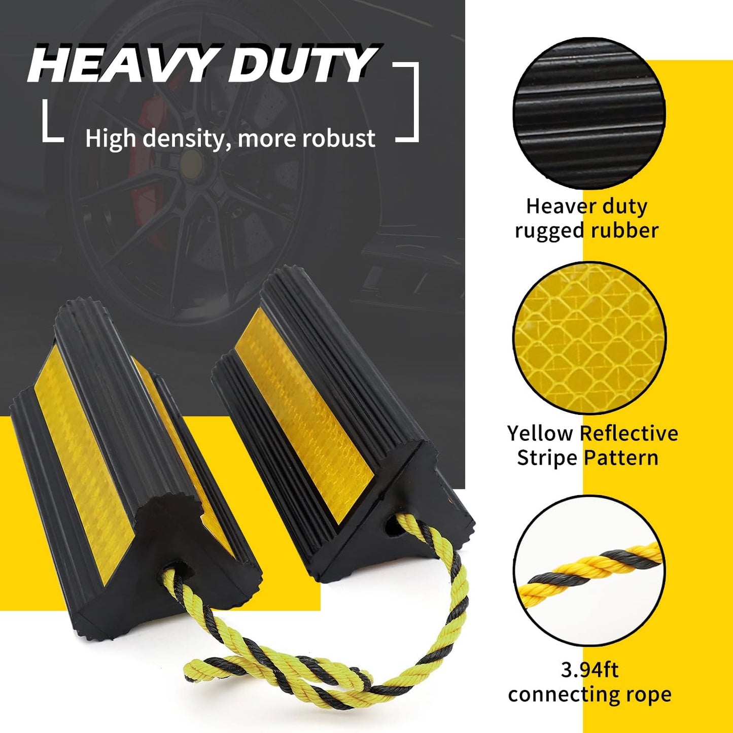 Vacallity Wheel Chocks for Travel Trailers, Sturdiness Heavy Duty Solid Rubber Camper Trailer RV Wheel Chock Blocks, Aircraft Truck Car tire Stopper, Wheel Immobilizers & Chocks, Trailer Accessory