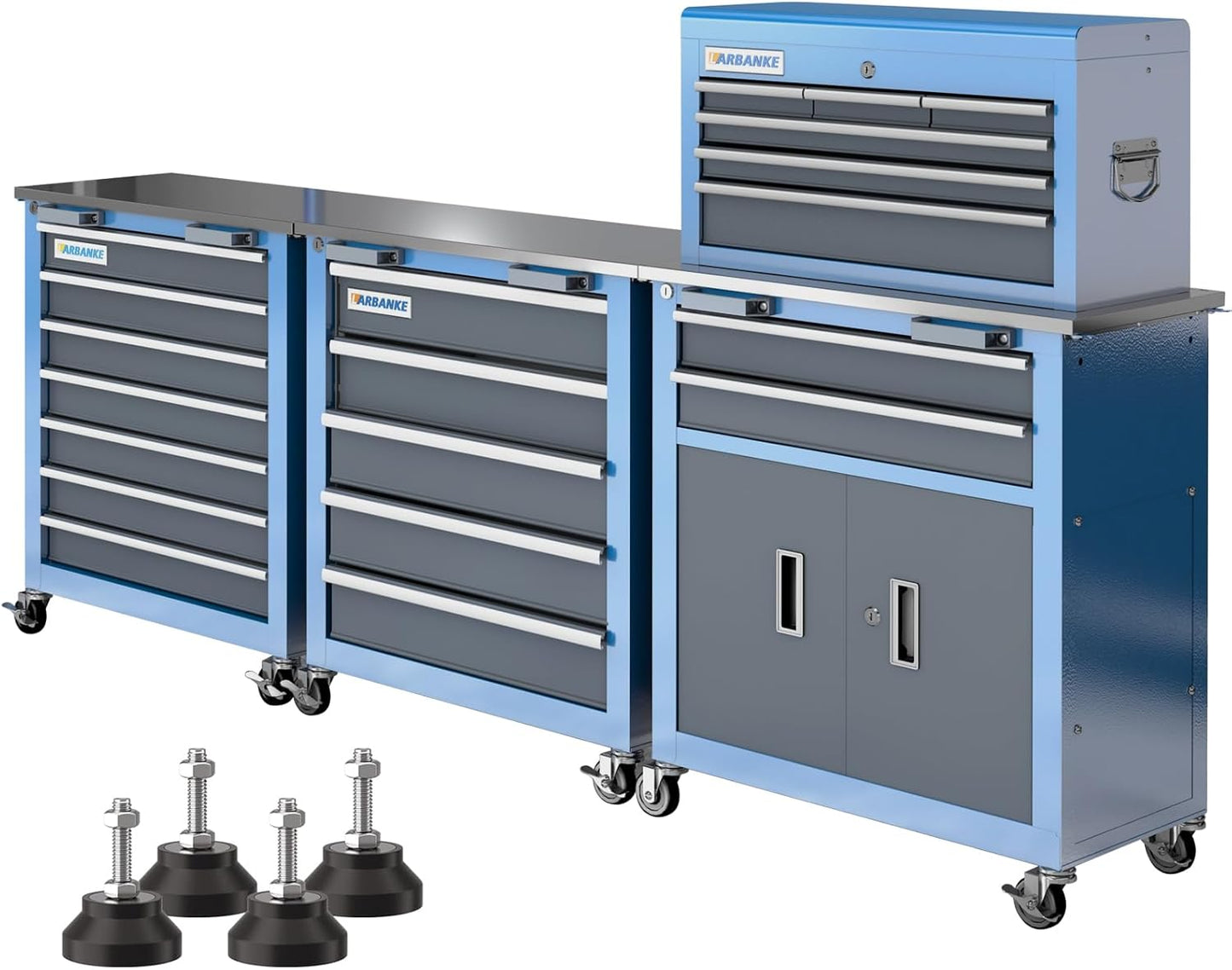 7-Drawer Rolling Tool Chest with 360°Wheels and Padded Feet,Tool Chest with Stainless Steel Countertop,Tool Cabinet with Secure Locking System,for Home, Garage and Office