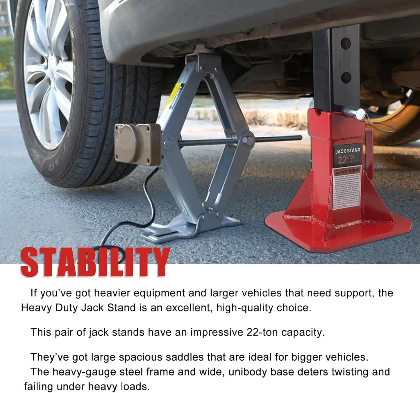 22 Ton (44,000 lbs) Heavy Duty Pin Type Professional Car Jack Stands with Lock Adjustable Height to 19.75" Fit for Supporting Trucks, Trailers and Equipment, 1 Pair