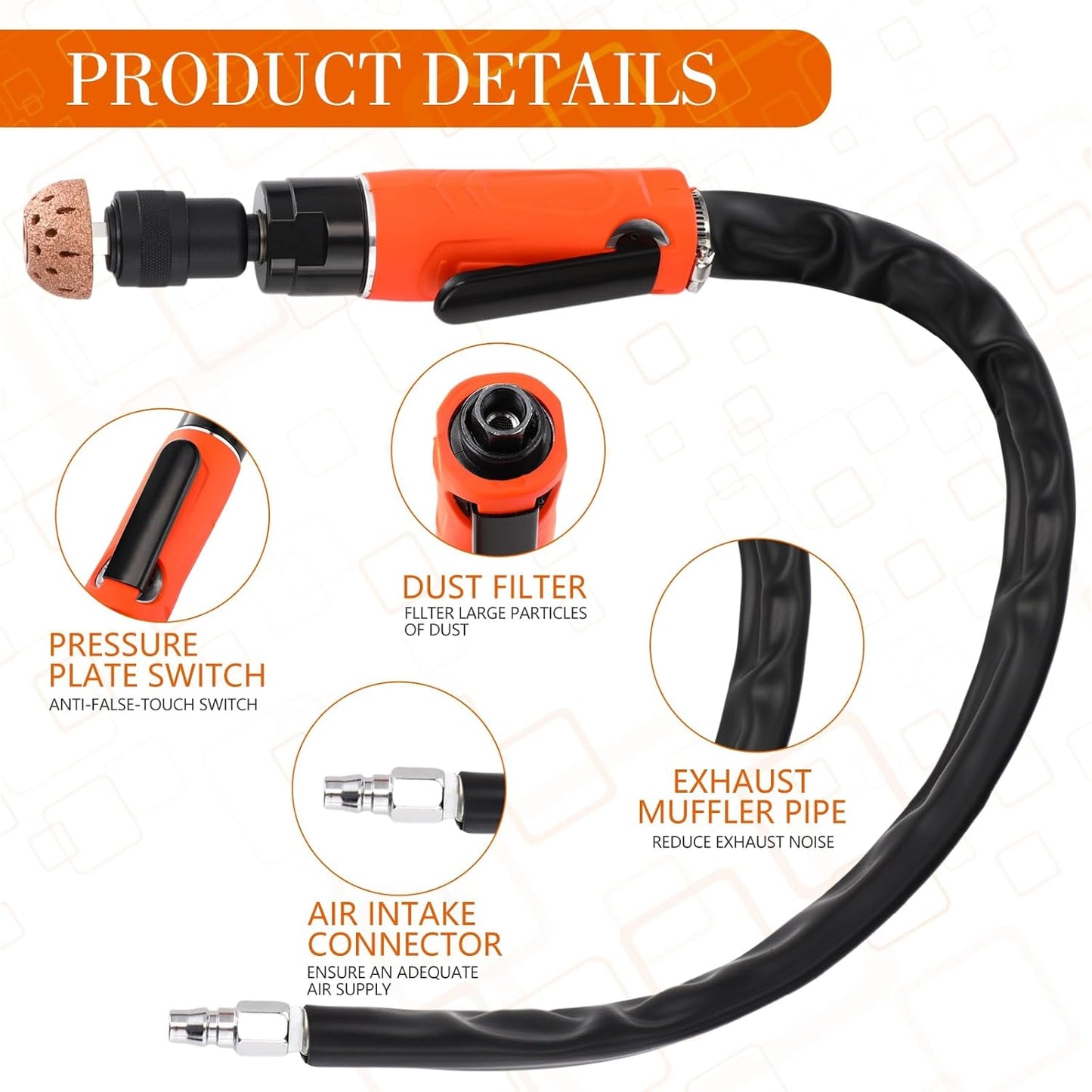 Air Tire Repair Polish Patch Tools Tire Repair Set Include 2500rpm Low Speed Air Tire Buffer Tire Inner Liner Scrapper Patch Roller 3pcs Tungsten Steel Buffing Wheel 42mm 55mm