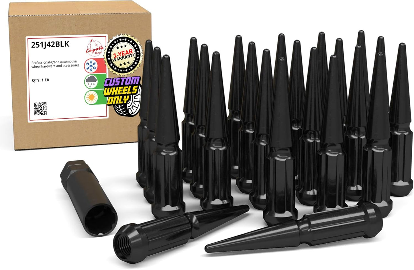 Wheel Accessories Parts 20 Pcs M12x1.5 12x1.5 Thread Spike Spline 4.40" Long Lug Nuts Chrome 7/8" & 13/16" Hex Fits Chevy Blazer S10 ｜ GMC Jimmy S15 ｜ Bronco Sport