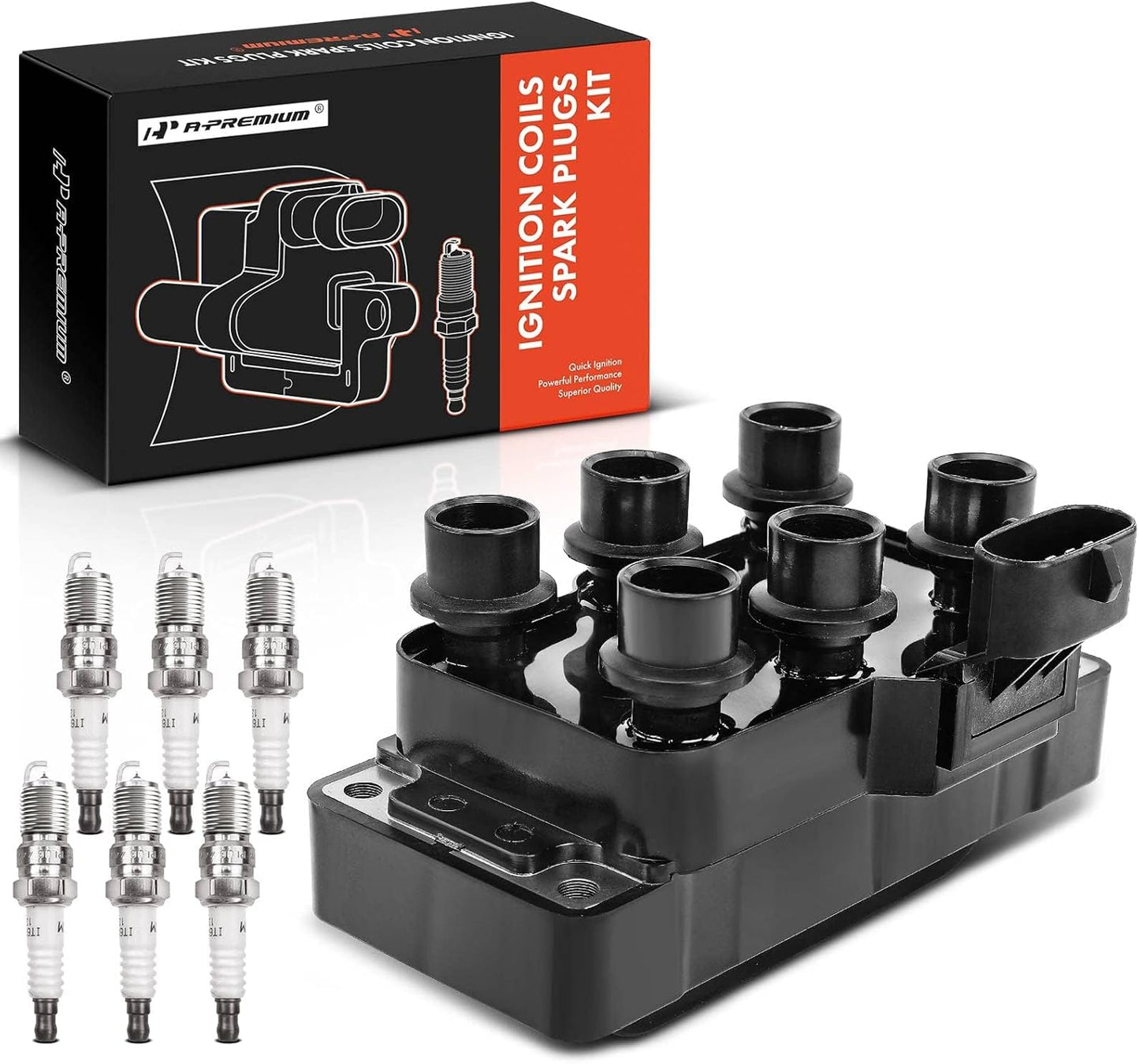 A-Premium Ignition Coils and Spark Plugs Kits Compatible with Ford Taurus 1996-2000, Ranger 1998, Contour/Windstar 1995-2000 & Mazda B3000 1997-2000, MPV 2000-2001 & Mercury Sable 1996-2000, 2.5L 3.0L