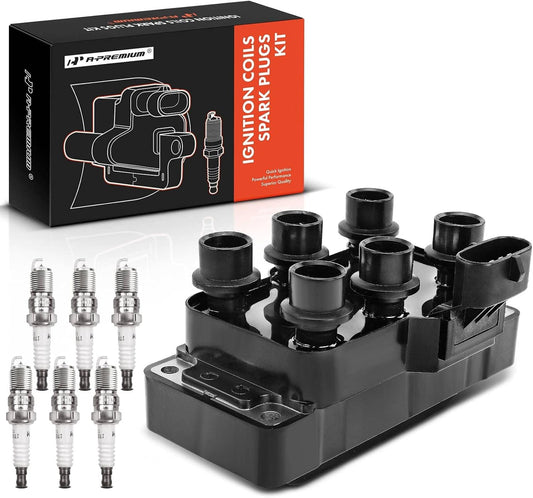 A-Premium Ignition Coils and Spark Plugs Kits Compatible with Ford Taurus 1996-2000, Ranger 1998, Contour/Windstar 1995-2000 & Mazda B3000 1997-2000, MPV 2000-2001 & Mercury Sable 1996-2000, 2.5L 3.0L