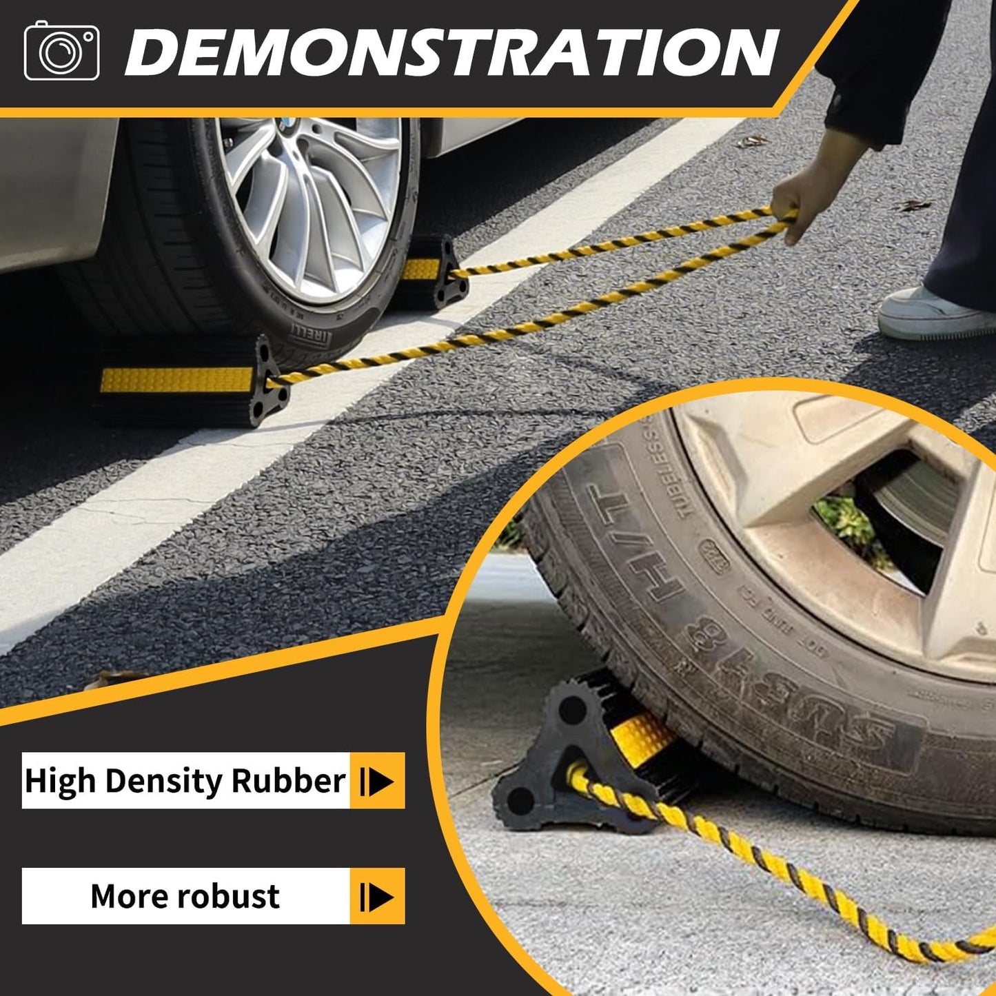Wheel Chocks for RV Trailers 4Pair/8Pack with Rope, Rubber Tire Chocks Block Stopper with Reflective Strips for Camper Truck Car Wheel Immobilizers & Chocks, Travel Trailer RV Accessory
