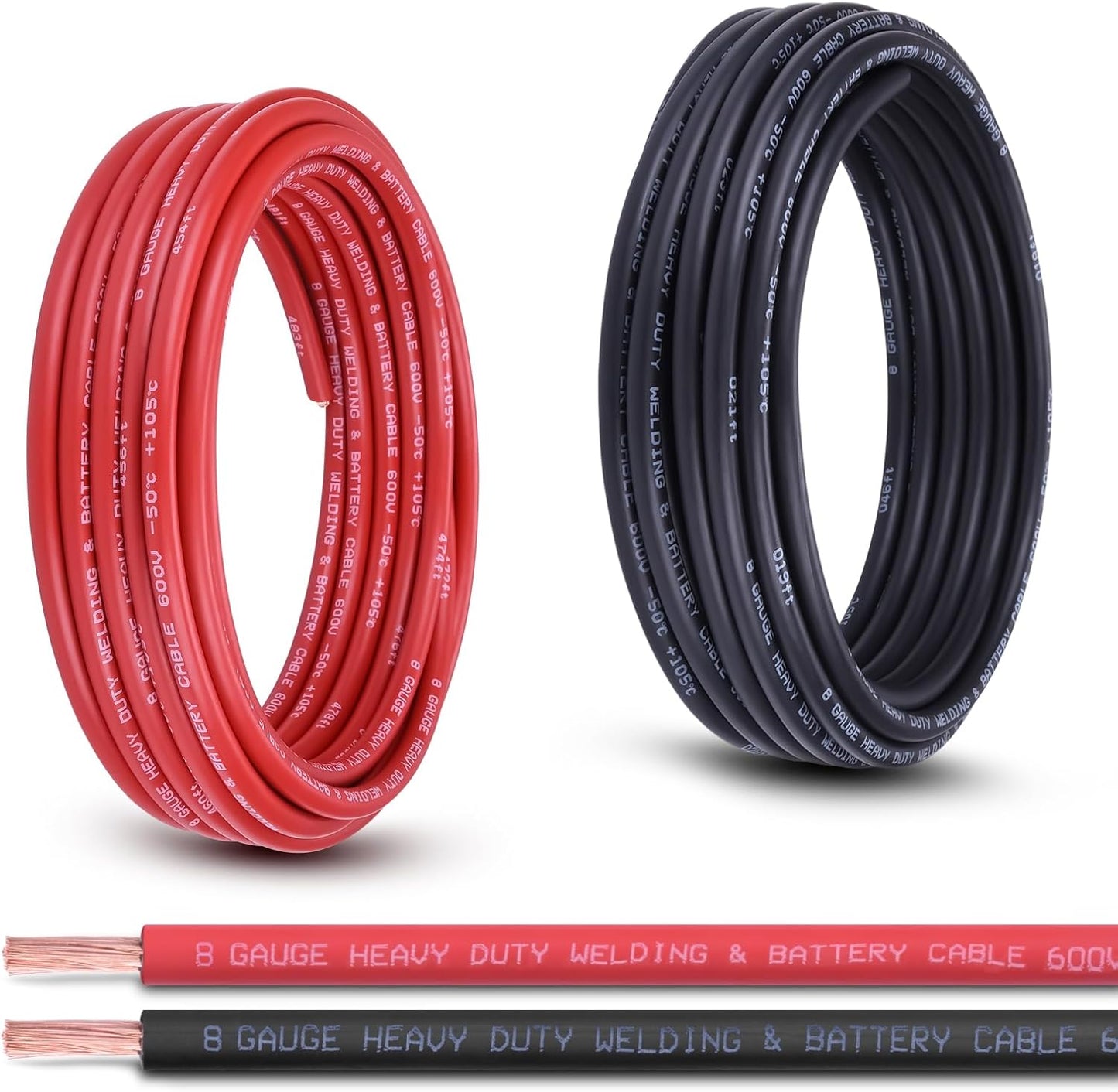 2 Gauge Battery Cable, 10FT Red + 10FT Black 2 AWG Pure Copper Wire Welding Cable, for Automotive, Battery, Solar and Generator, Standard USA OFC Wire