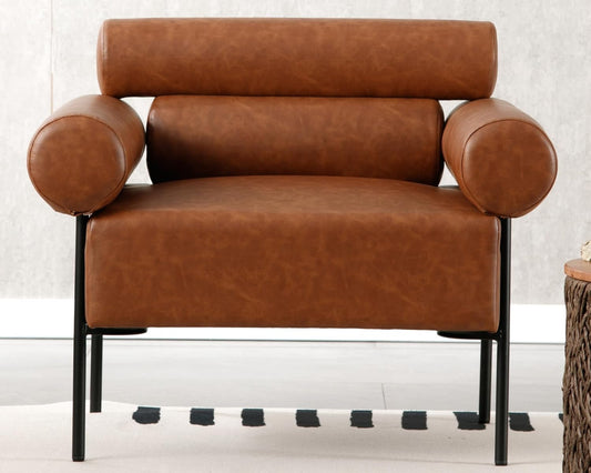 VESCASA Faux Leather Oversized Chair Accent Chair Arm with Metal Legs, 28" W Comfy Side Chair with Padded Back, Modern Upholstered Chair with 8.5" T Seat for Living Room/Reading, Brown