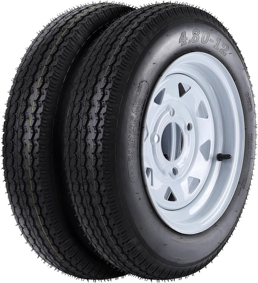 4.80-12 4.80x12 480-12 4.80-12 Trailer Tires with 12" Rims, 4 Lug on 4", Load Range C 6PR