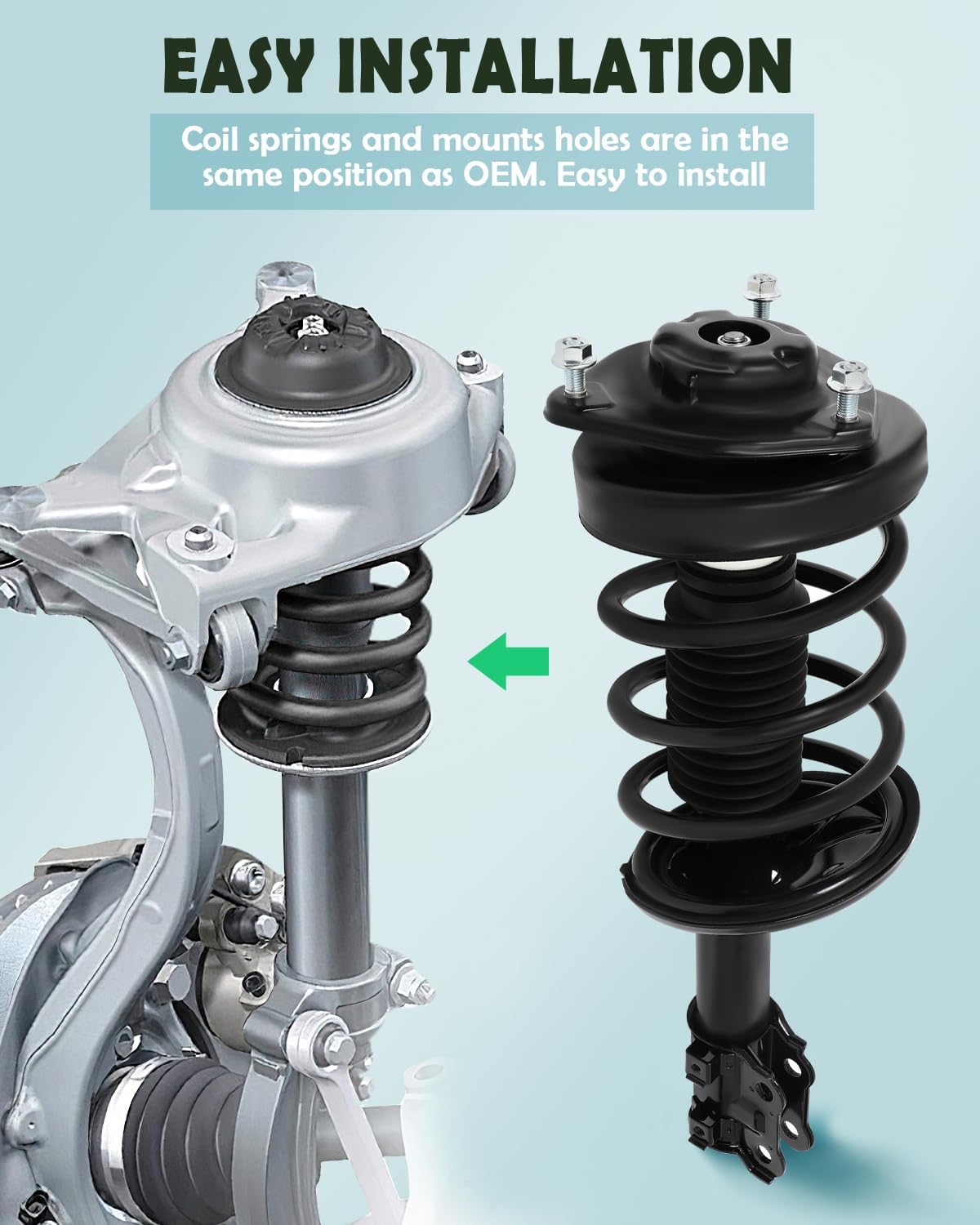 SCITOO Front Shock Absorber Assembly Fit for 2003-2008 for Hyundai Tiburon, Complete Shock and Strut Assembly Kit Fit for 172192 172191 2PCS