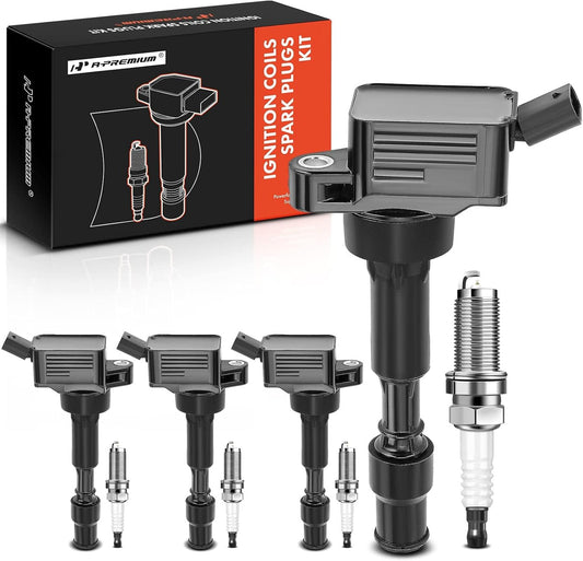 A-Premium Set of 4 Ignition Coil Pack and Iridium Spark Plugs Compatible with Hyundai Elantra 2015 & Kia Forte Koup 2017, 2.0L