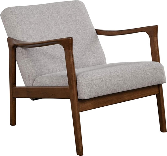 Alpine Furniture Zephyr Mid-Century Retro Accent Lounge Chair Wooden Arm Upholstered Back Living Room Furniture, 33" W x 27.5" D x 29" H, Walnut Finish/Pebble Upholstery