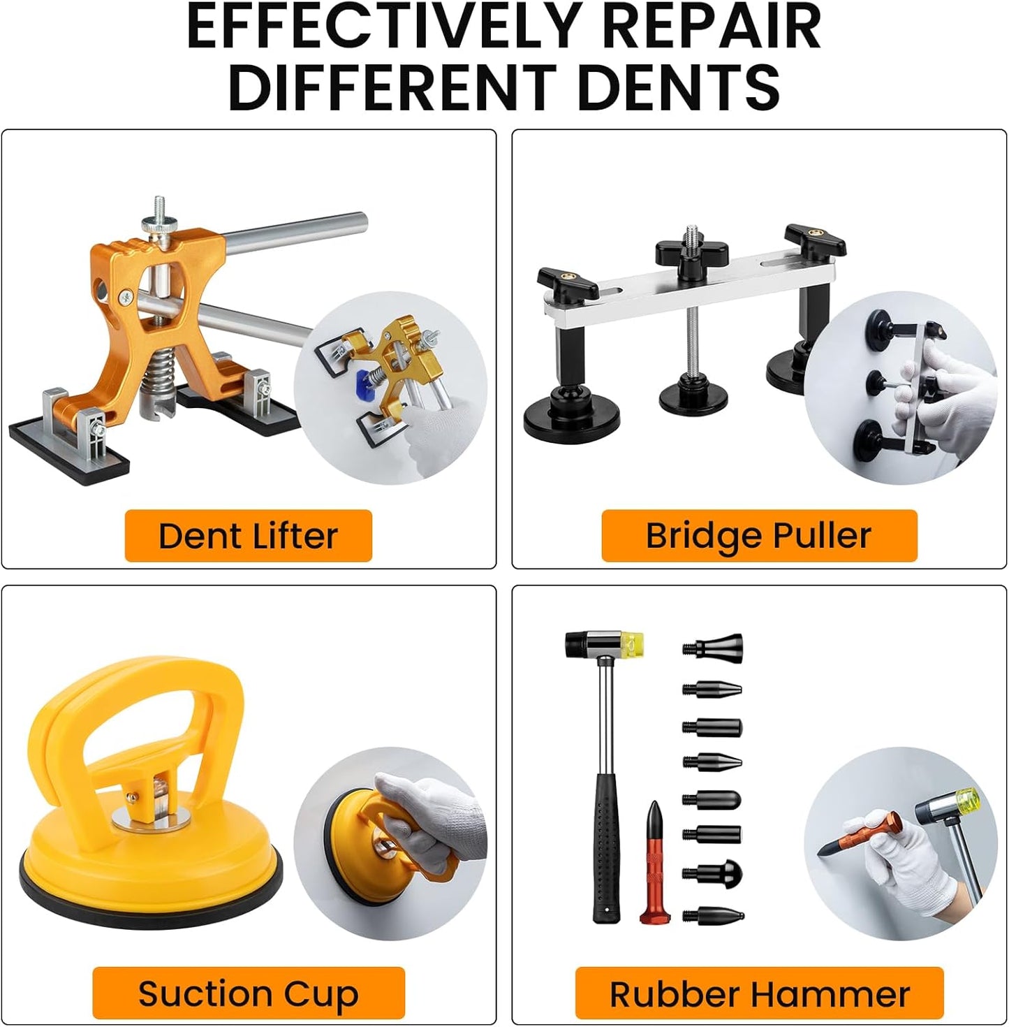 Car Dent Puller Kit, 135 PCS Paintless Dent Removal Kit, Car Dent Repair Kit with Slide Hammer 2 in 1 T-bar, Golden Lifter, Bridge Puller, Suction Cup, Dent Remover Tool for Car Hail Damage DIY Repair