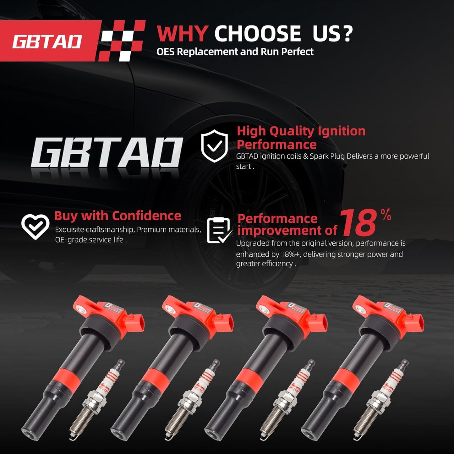 Set of 4 Ignition Coil Pack and Platinum Spark Plug for 1.8L 2.0L L4 2011-2019 Hyundai Elantra GT Coupe Tucson Kia Forte Soul Replaces UF651 C1804