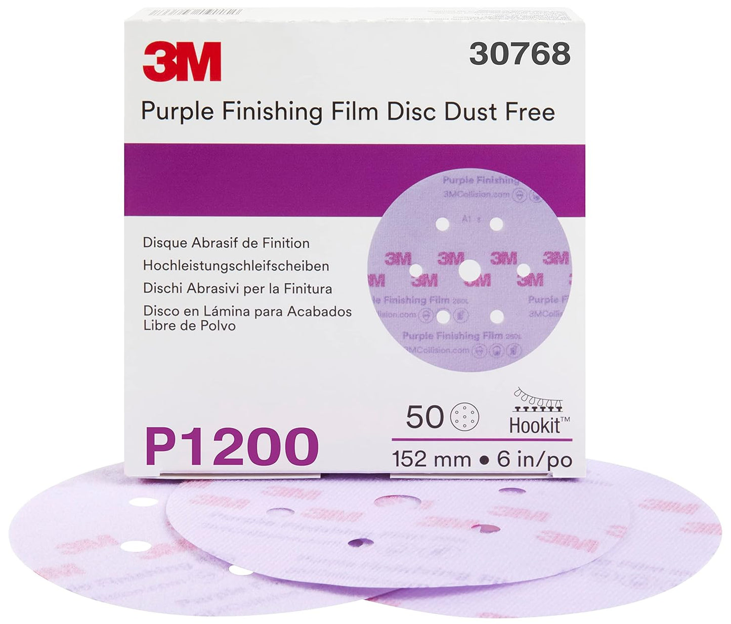 3M Hookit Purple Finishing Film Abrasive Disc 30667, 6 in, 1500+ Grade, 50 Pack, Clear Coat Sanding, Paint Finishing, Defect Removal, Long Lasting