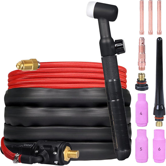 ARCCAPTAIN TIG Welding Gun, WP-17V Argon TIG Torch with 13FT Red Air Hose and 10-25mm Connector, Lift Tig Torch 150amp with 13FT Cable for ARCCAPTAIN ARC160, MIG130, MIG160, ARC165 Pro and MIG145 Pro