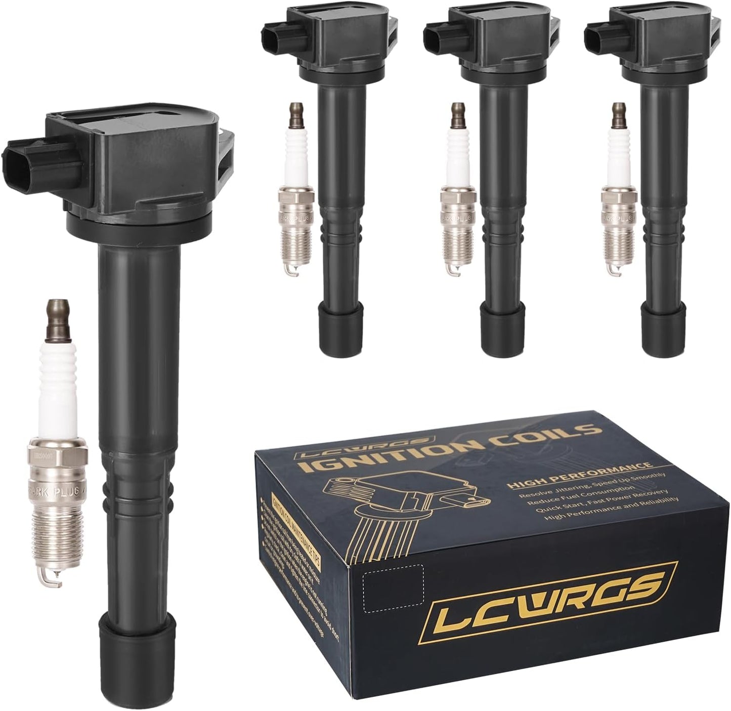 Set of 4 Ignition Coil Pack and Spark Plugs Fits for 2.4 L4 Honda Accord CRV Crosstour Civic SI Acura ILX 2008 2009 2010 2011 2012 2013 2014 Replaces UF602