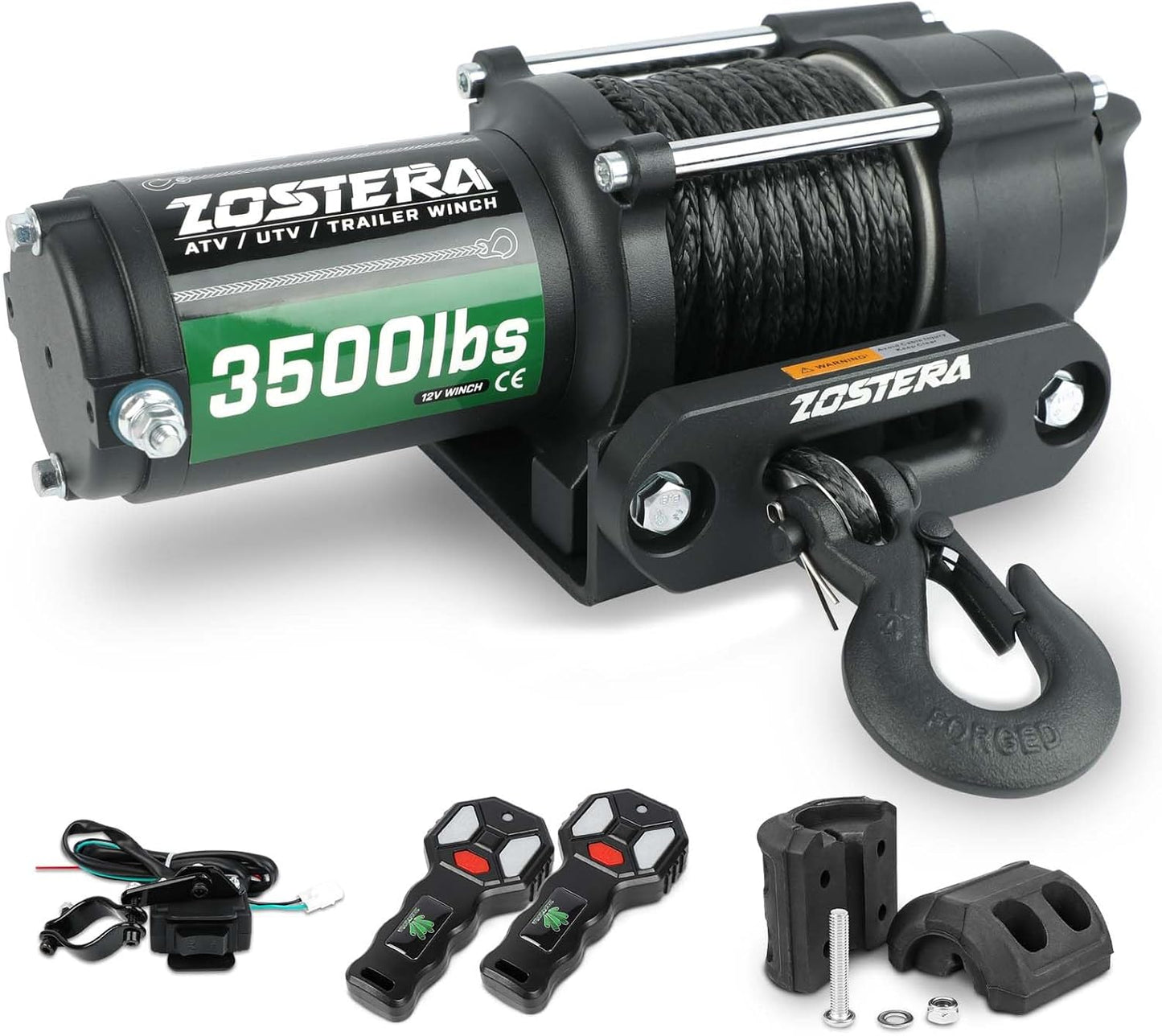 2000lb Winch for ATV, with Steel Cable,ATV Winch with Wired Manual Remote Control Switch,IP65 Waterproof,with Mounting Plate,with Roller Fairlead&Hook