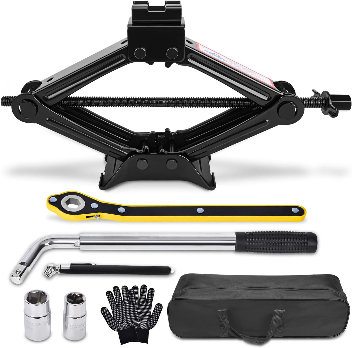 Scissor Car Jack 3 Ton (6610 lbs) Tire Changing Kit with Lug Wrench - Emergency Kit for Car, SUV, MPV