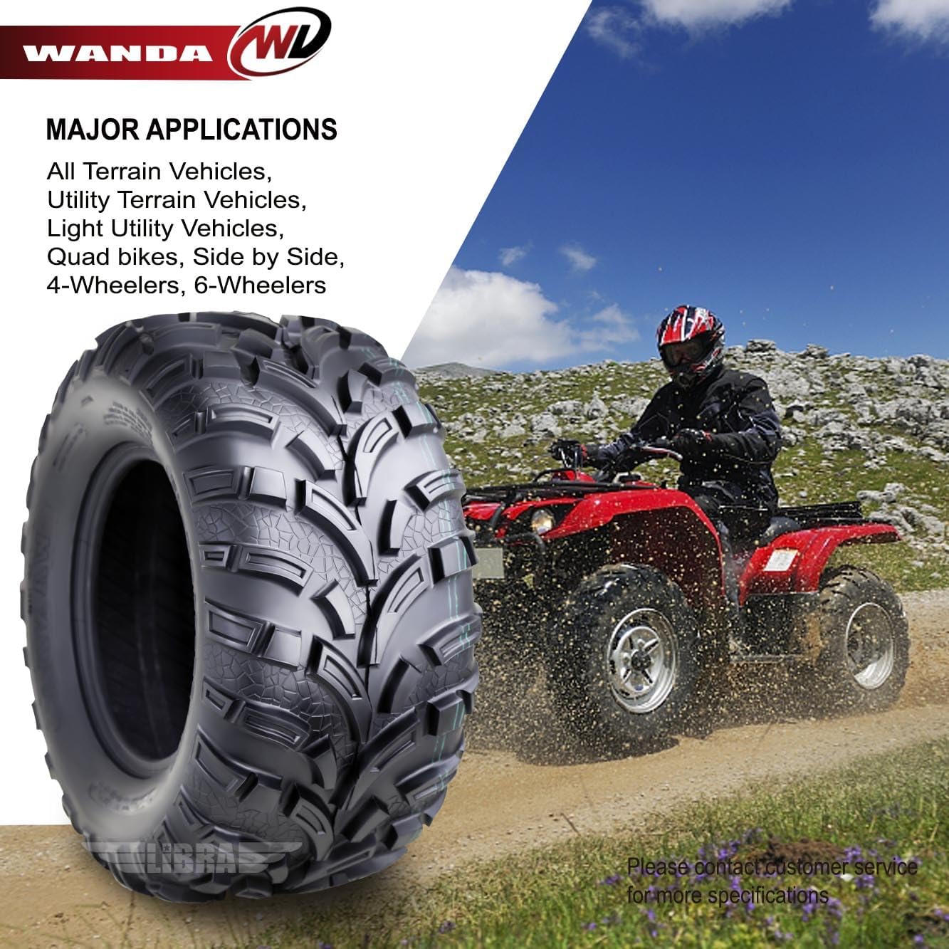 WANDA Set of 4 ATV tires 25x8-12 & 25x11-12 for 10-14 Polaris Ranger 400