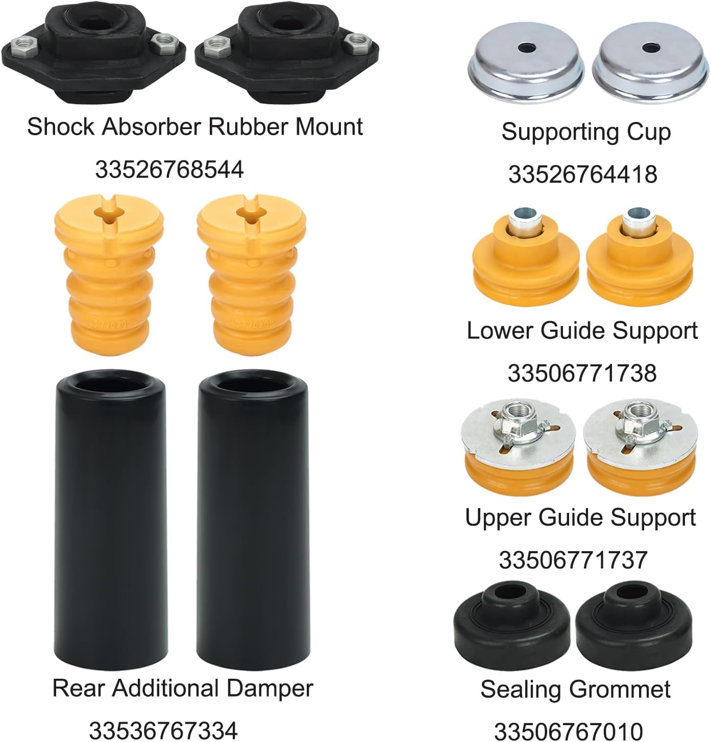 WayJun Rear Upper Lower Shock Mounts Grommets & Bump Stops Kit Compatible with Select BMW E82 E87 E90 E92 Models