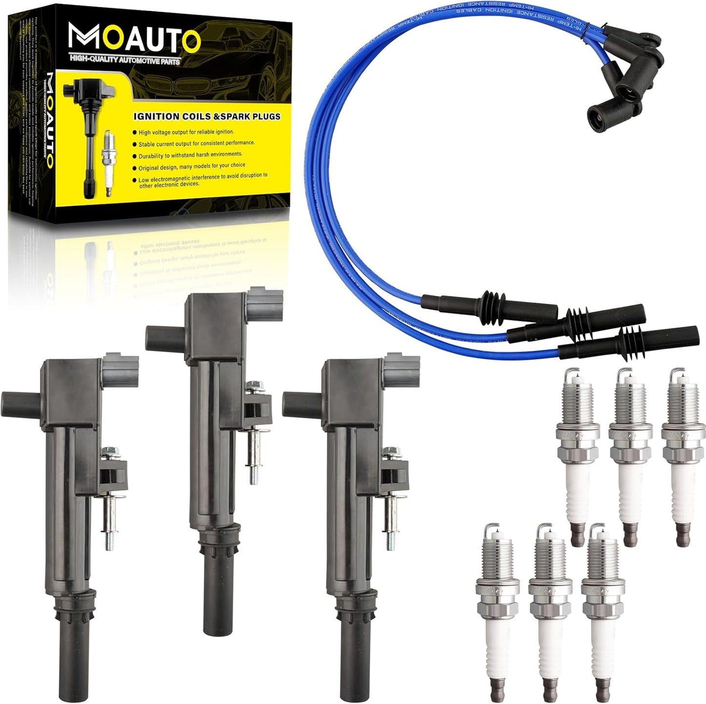 Set of 1 Ignition Coils Pack UF403 4609103AC & 4 PCS Iridium Spark Plugs with Wire Set Compatible with Dodge SX 2.0 2003-2005 2.0L Chrysler PT Cruiser 2003-2009 2.4L