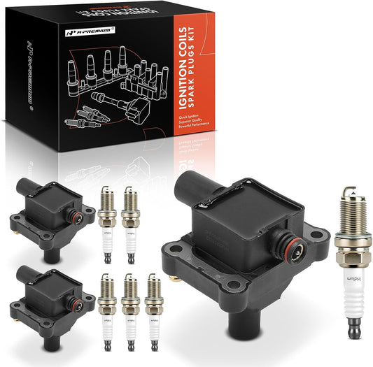 A-Premium 3x Ignition Coil Pack and 6x Iridium Spark Plugs Compatible with Mercedes-Benz C280 1994-1997, C36 AMG 1995-1997, E320 1994-1997, S320 SL320 1994-1996, 300CE 300E 300TE 1993