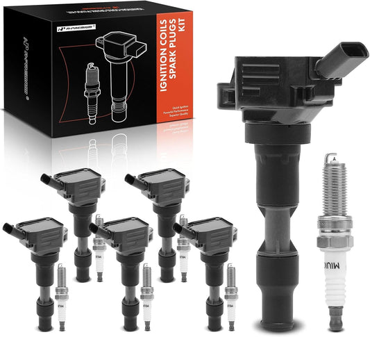 A-Premium Set of 6 Ignition Coil Pack and Iridium Spark Plugs Compatible with Kia Sedona 2018-2020, Telluride 2020-2023, Cadenza 2016-2020, Sorento 2018-2020 & Hyundai Palisade & Genesis G80