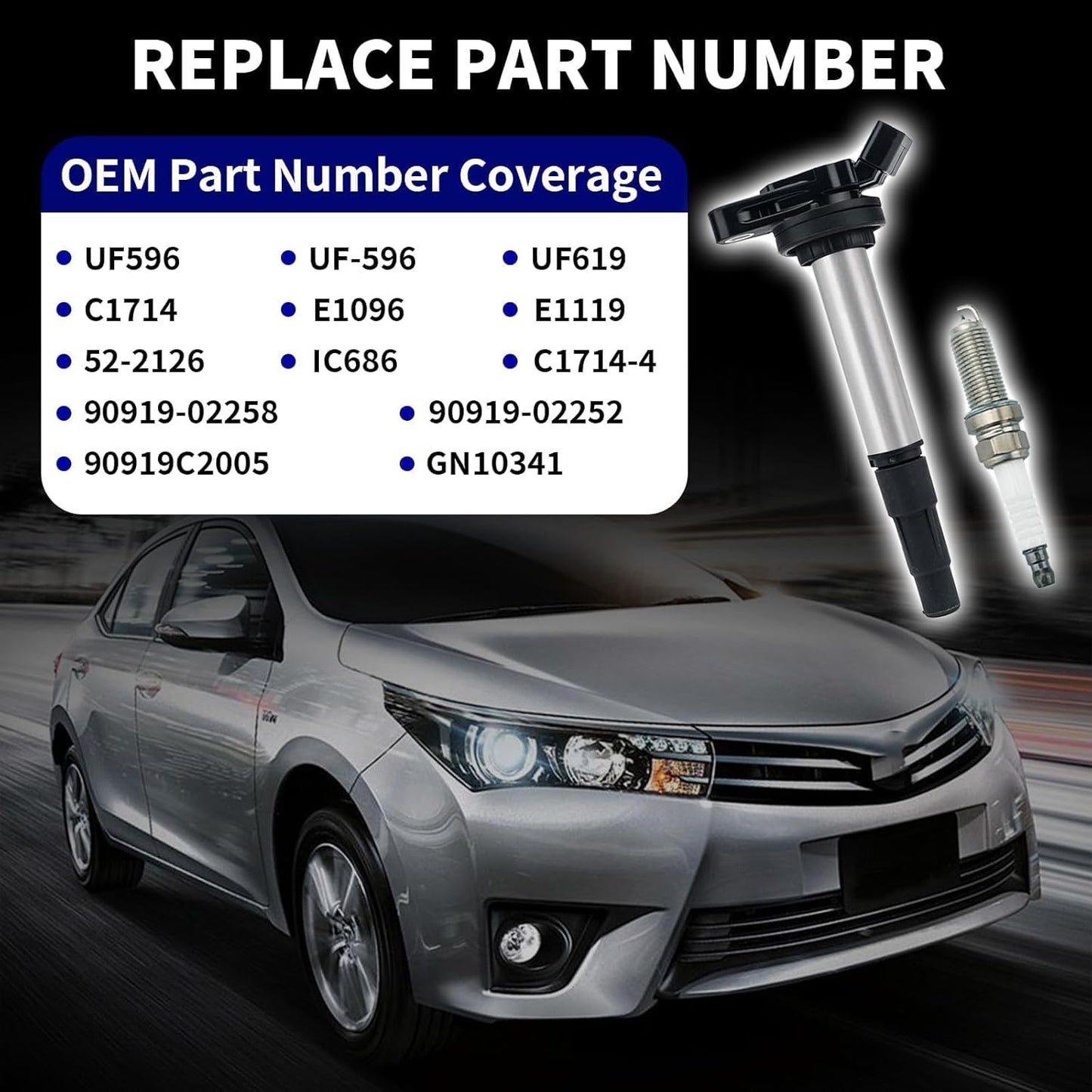 Set of 4 Ignition Coil Pack & Double Iridium Spark Plugs for Toyota Corolla 2009-2017/Lexus CT200h 1.8L, Replaces UF596 & 90919-02258, Fix Misfire & Check Engine Light