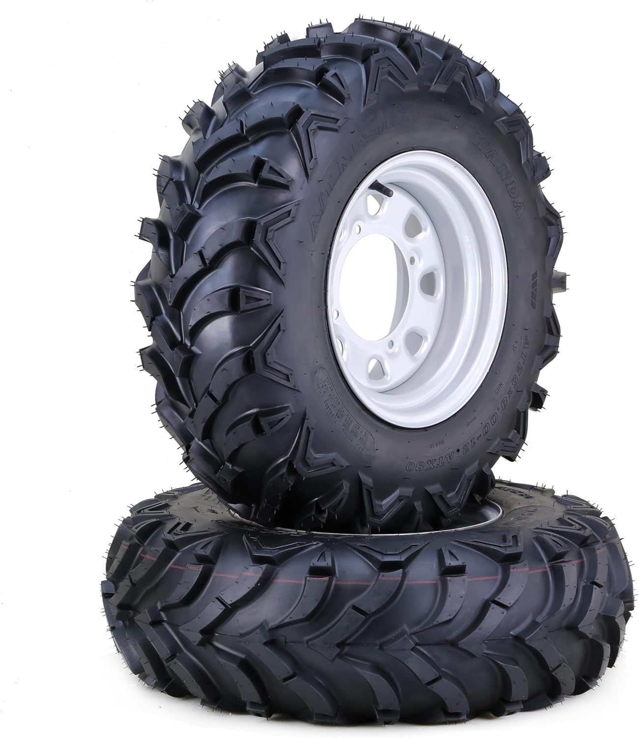 WANDA 25x8-12 Solid Mud ATV Tires and Wheels Assembly with 4-110 PCD 5+2 Silver Rims, SET 2
