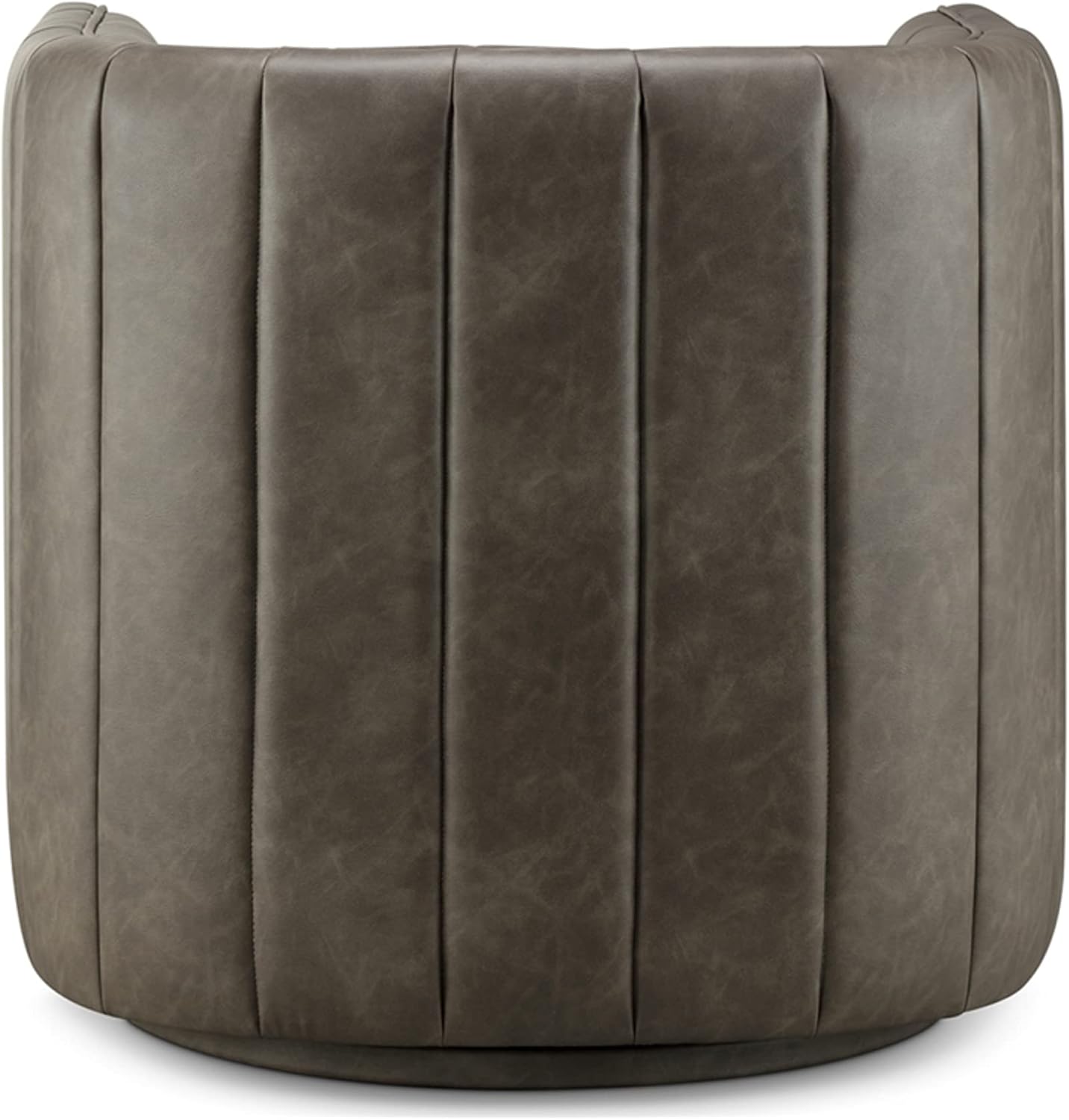 CHERS Rivet Mid-Century Modern Swivel Armchair, Channel-Tufted Faux Leather Accent Chair, 360-Degree Rotating Lounge Chair with Ergonomic Design for Living Room, Bedroom, Home Theater, Pewter