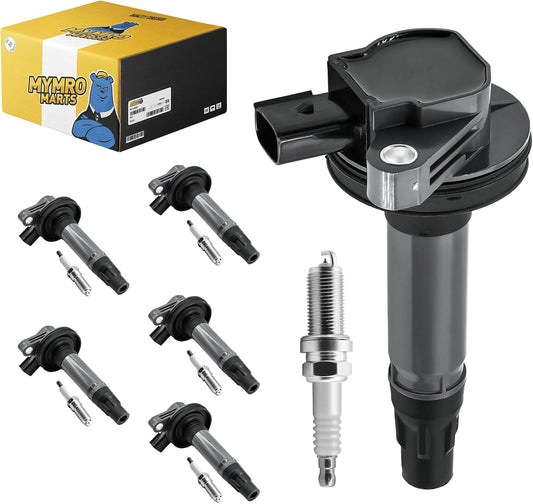 UF553 Ignition Coils Pack and Spark Plugs 5019 LTR5GP UF595 DG520 Compatible with Ford F-150 Explorer Taurus Edge Lincoln MKS MKT MKZ MKX Mercury Sable 3.5L 3.7L V6 2008-2016,Pack of 6
