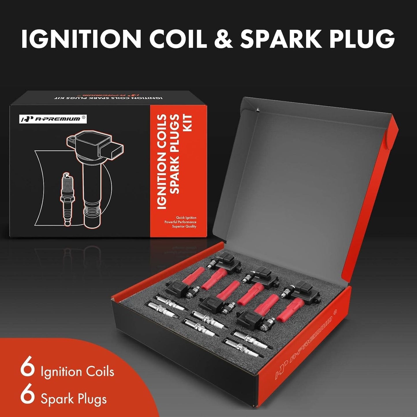A-Premium (Red) Ignition Coils and Spark Plugs Kits Compatible with Subaru Outback 2001-2009, Legacy 2008-2009, Tribeca 2008-2009, B9 Tribeca 2006-2007, 3.0L 6-PC Set