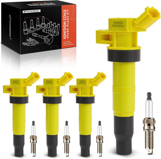 A-Premium (Yellow) Set of 8 Ignition Coil Pack and Iridium Spark Plugs Compatible with Hyundai Sonata 2011-2014, Santa Fe Sport 2013-2015 & Kia Optima 2011-2015, Sportage 2011-2016, 2.0L