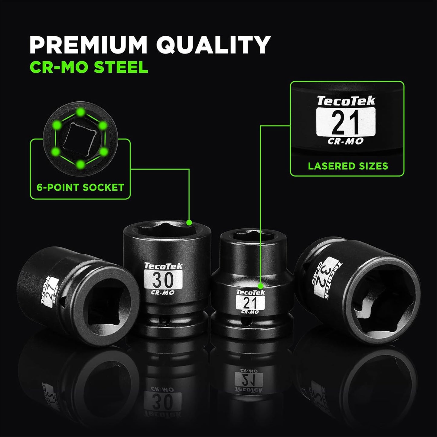 3/4" Drive Shallow 6-Point Impact Socket Set, 15-Piece Heavy Duty Impact Socket Set, CR-MO, Metric (17mm to 55mm), Enhanced Storage Case