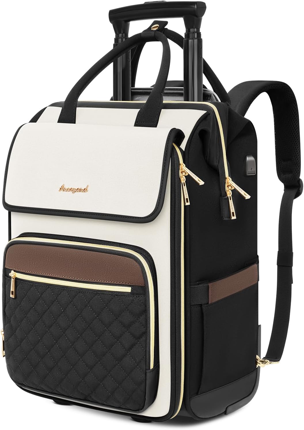 Rolling Backpack for Women, Travel Rolling Laptop Backpack with Wheels, Vertical & Horizontal Storage 2 In 1, Flip-Top Design, Water-Resistant Overnight College Underseat Carry on Luggage