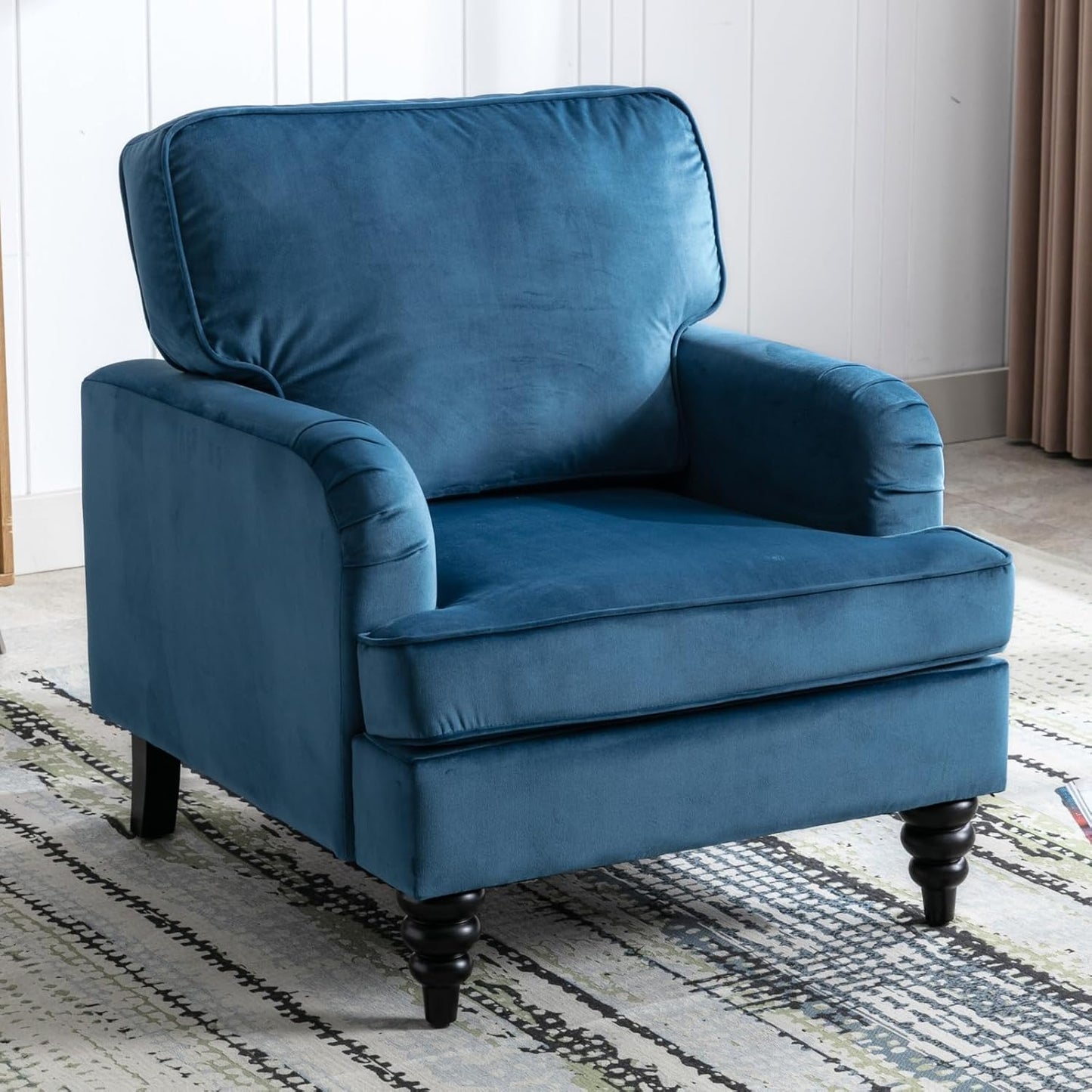 chairus Mid Century Modern Velvet Accent Chair Set of 2, Vintage Club Armchair with Firm Supportive Seat & Soft Backrest, Comfy Single Sofa Reading Chair for Living Room Bedroom Apartment, Blue