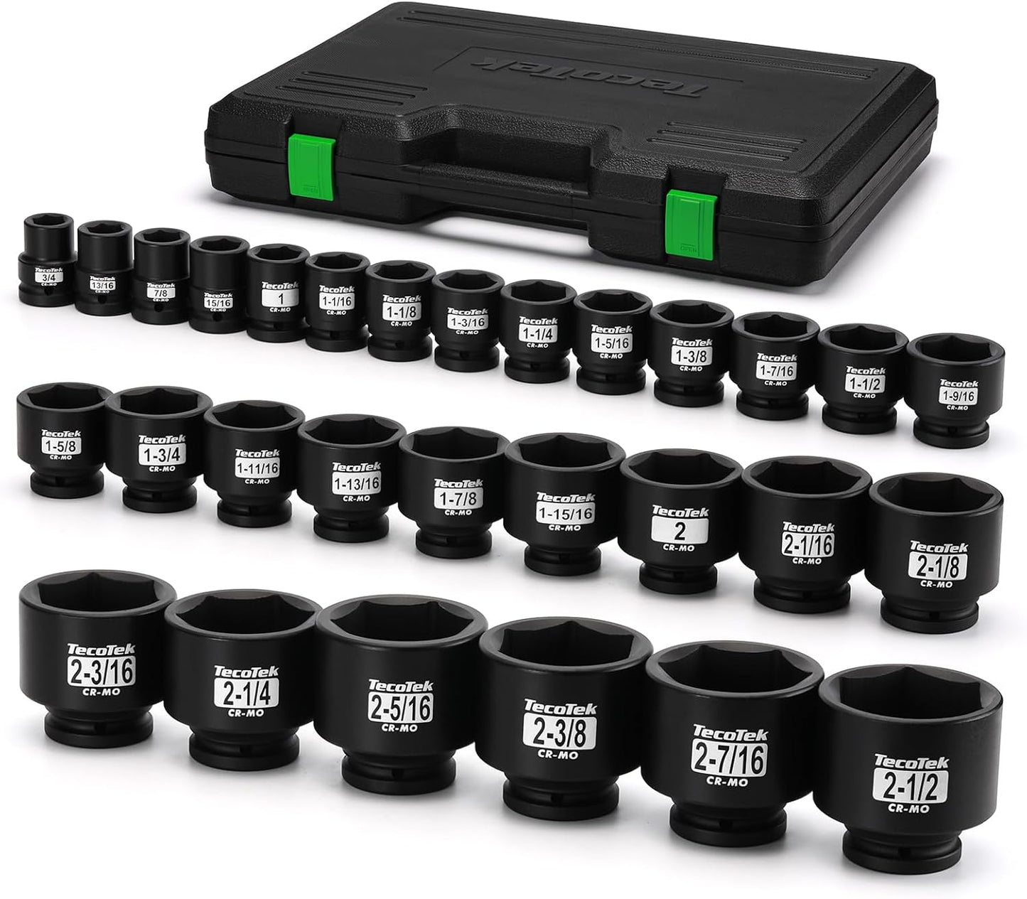 3/4" Drive Shallow 6-Point Impact Socket Set, 15-Piece Heavy Duty Impact Socket Set, CR-MO, Metric (17mm to 55mm), Enhanced Storage Case
