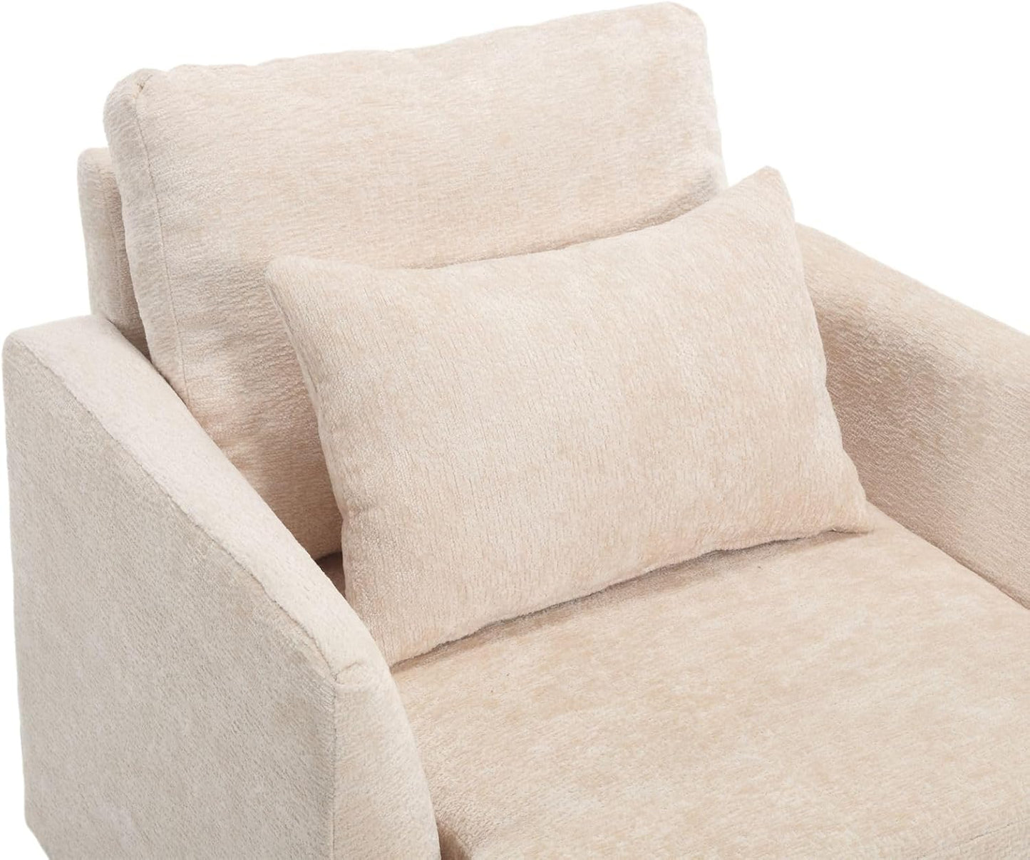 Chenille Accent Chair Set of 2, Mid-Century Modern Living Room Chair Wood Frame Armchair with Pillow Comfy Lounge Chair for Club Bedroom Office, White