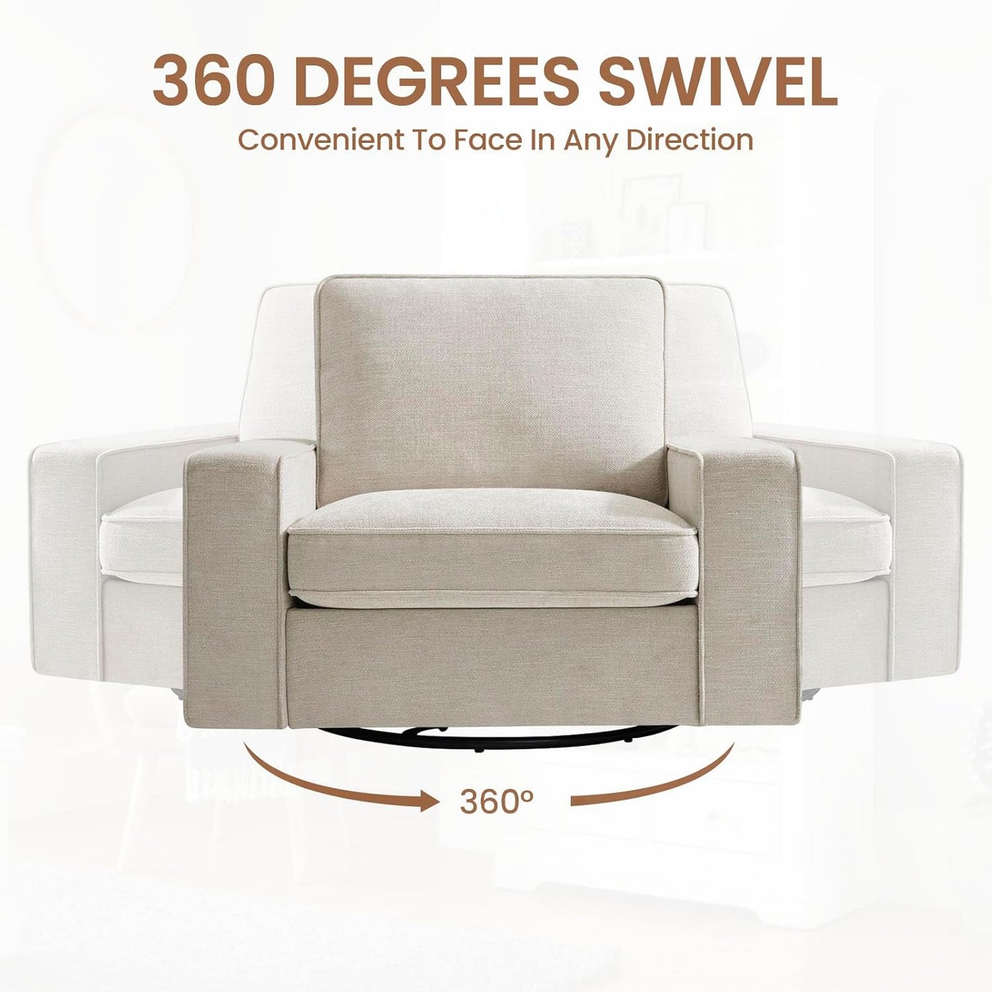 COHOME 360-Degree Swivel Accent Chair, Modern Oversized Club Arm Chair with Side Pockets, Classic Style Single Sofa Chair for Living Room, Bedroom (Beige)