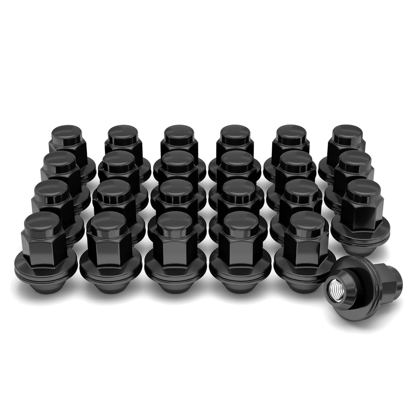White Knight M14 x 1.50 Thread Lug Nut for Toyota Land Cruiser/Sequoia/Tundra, Lexus LX570 / LX470, Solid Piece (Black Chrome) Factory Style Duplex Long Mag with Washer, 5309DLBK-24AM (24 Pack)