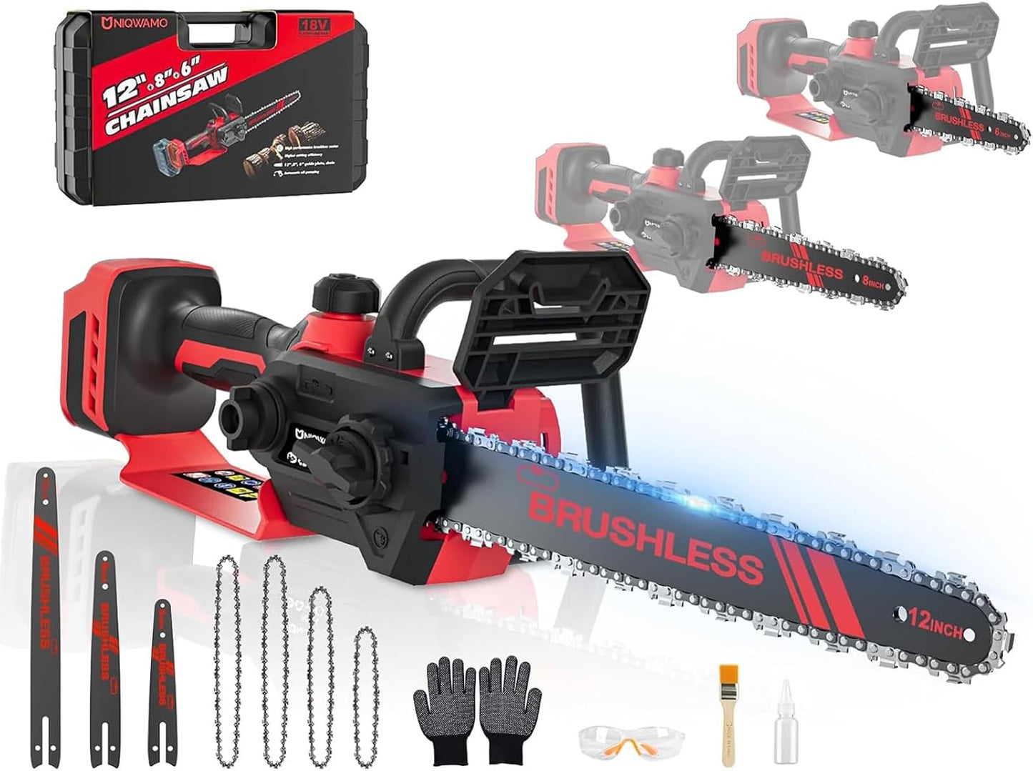 3-IN-1 Chainsaw Compatible for Dewalt 20V 60V Max Battery Chainsaw(Battery not Included),12-Inch/8-Inch/6-Inch 1000W Power Saw for DCB204, DCB206 Hand Saw for Wood Cutting