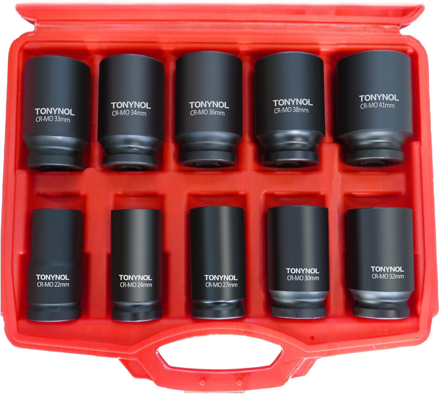 3/4 Inch Drive Deep Impact Socket Set,6-Point,Metric Size(22mm to 41mm),10 Pcs,Cr-Mo.Heavy Duty Impact Socket Set,With a Storage Case.