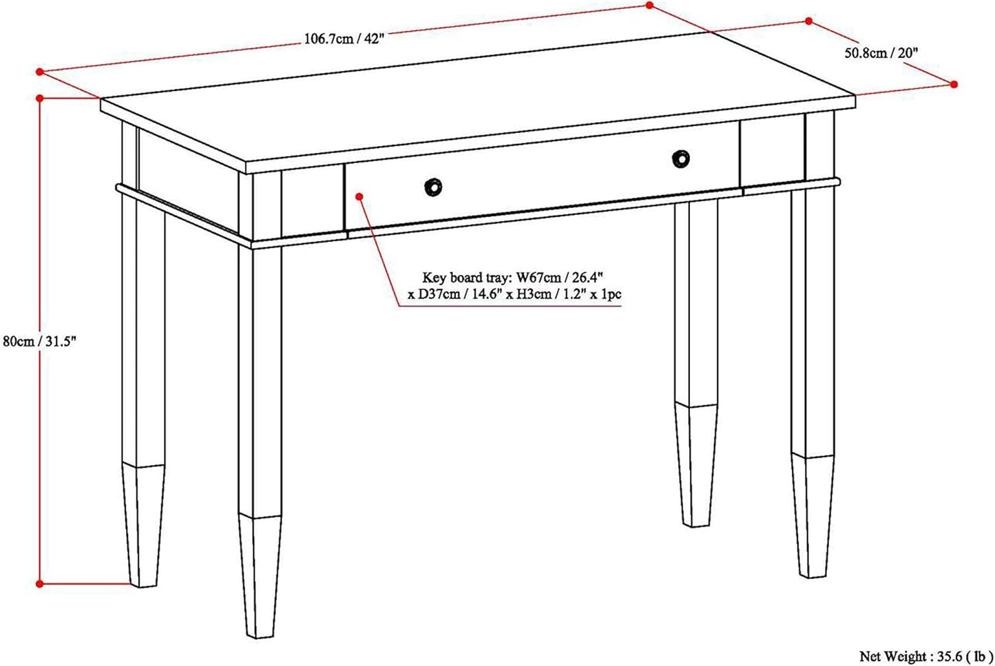 SIMPLIHOME Carlton Desk - 42-Inch Wide Solid Wood Writing Desk in Dark Tobacco Brown, Transitional Home Office Computer Table for Study or Compact Space with Flip-Down Keyboard Tray