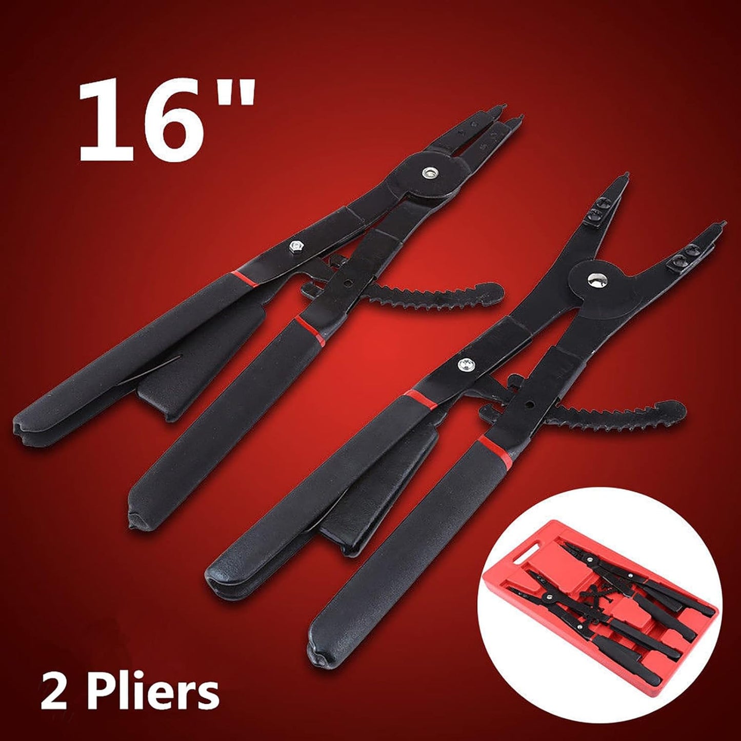 Watris Veiyi 2PCS Heavy Duty Circlip Pliers, 16" Snap Ring Pliers Set, Internal External Snap Ring Pliers, with 0°15°45°90°tips, to install and uninstall the snap rings