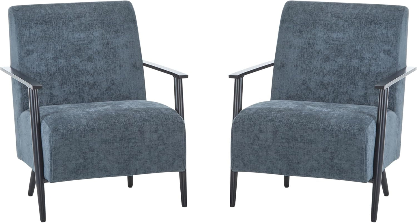 Christopher Knight Home Nadine Iron Accent Chairs Set of 2, Upholstered Club Chair, Thick Cushion Armchair, Spacious Single Sofa, Deep Seating Single Couch for Living Room Reading Home, Blue Gray